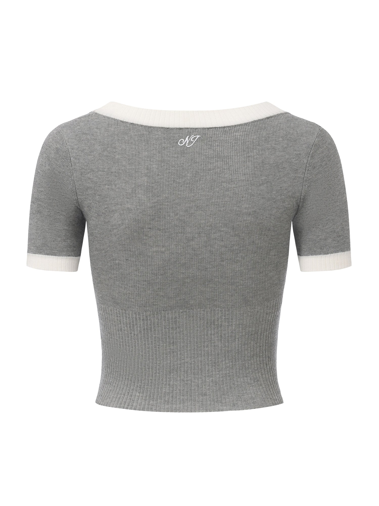 Millie Contrast-Trim Grey Knit Top