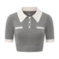 Mia Contrast-Collar Grey Short Sleeve Knit Top