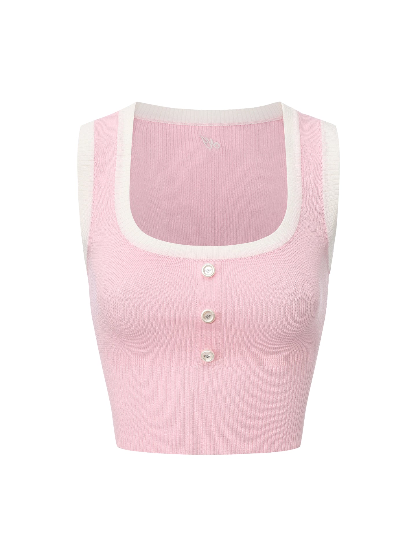Millie Contrast-Trim Pink Knit Vest