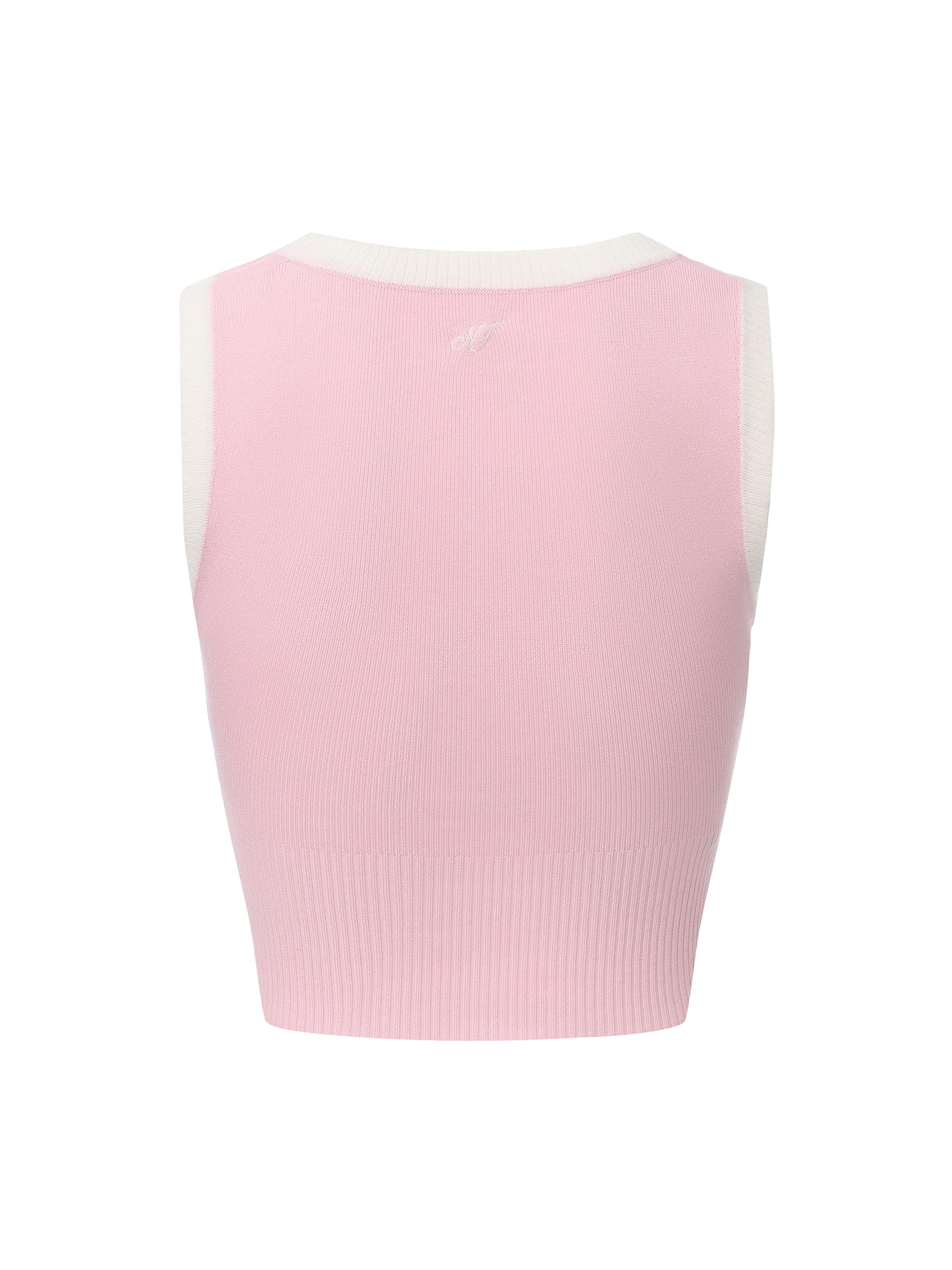 Millie Contrast-Trim Pink Knit Vest