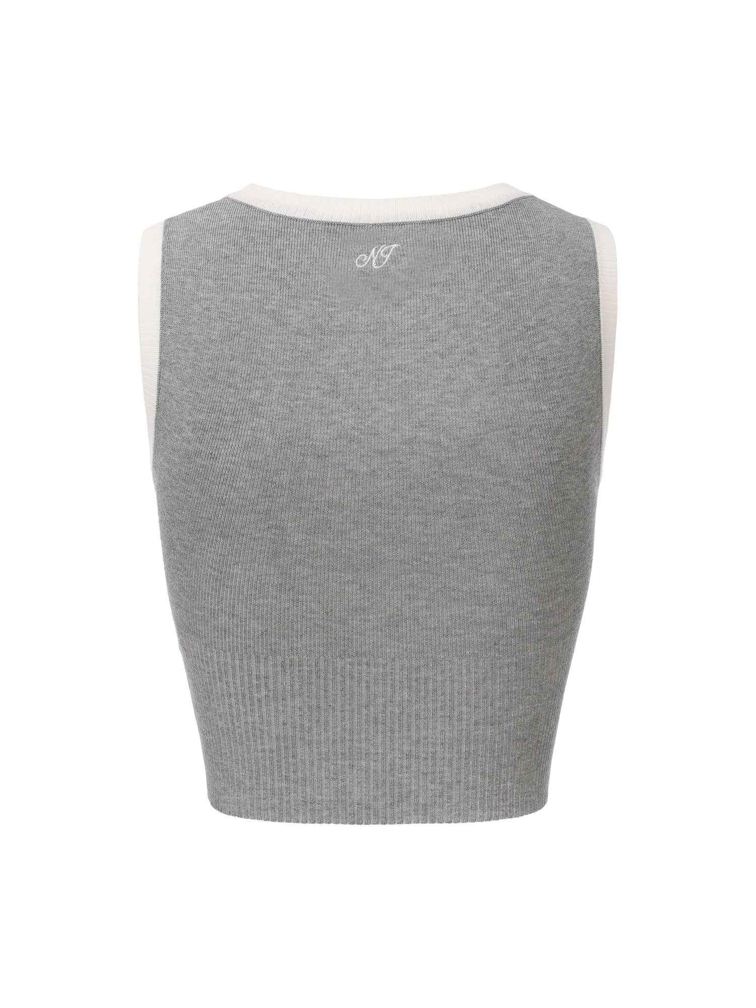 Millie Contrast-Trim Grey Knit Vest