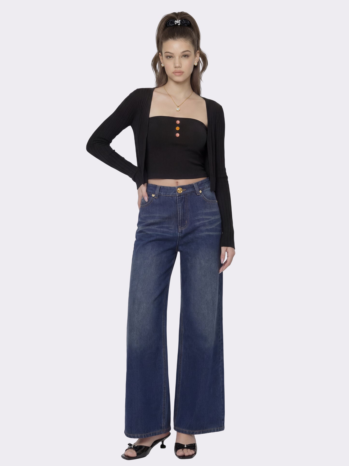 Ava High-Waist Blue Straight Leg Jeans