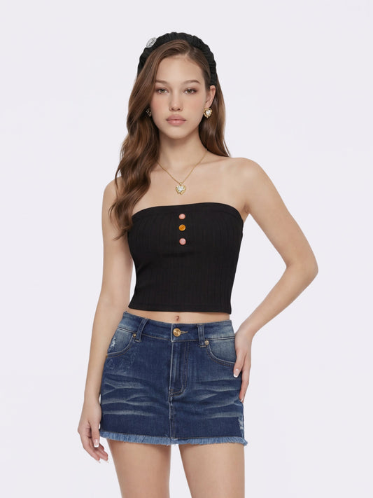 Tessa Black Knit Tube Top