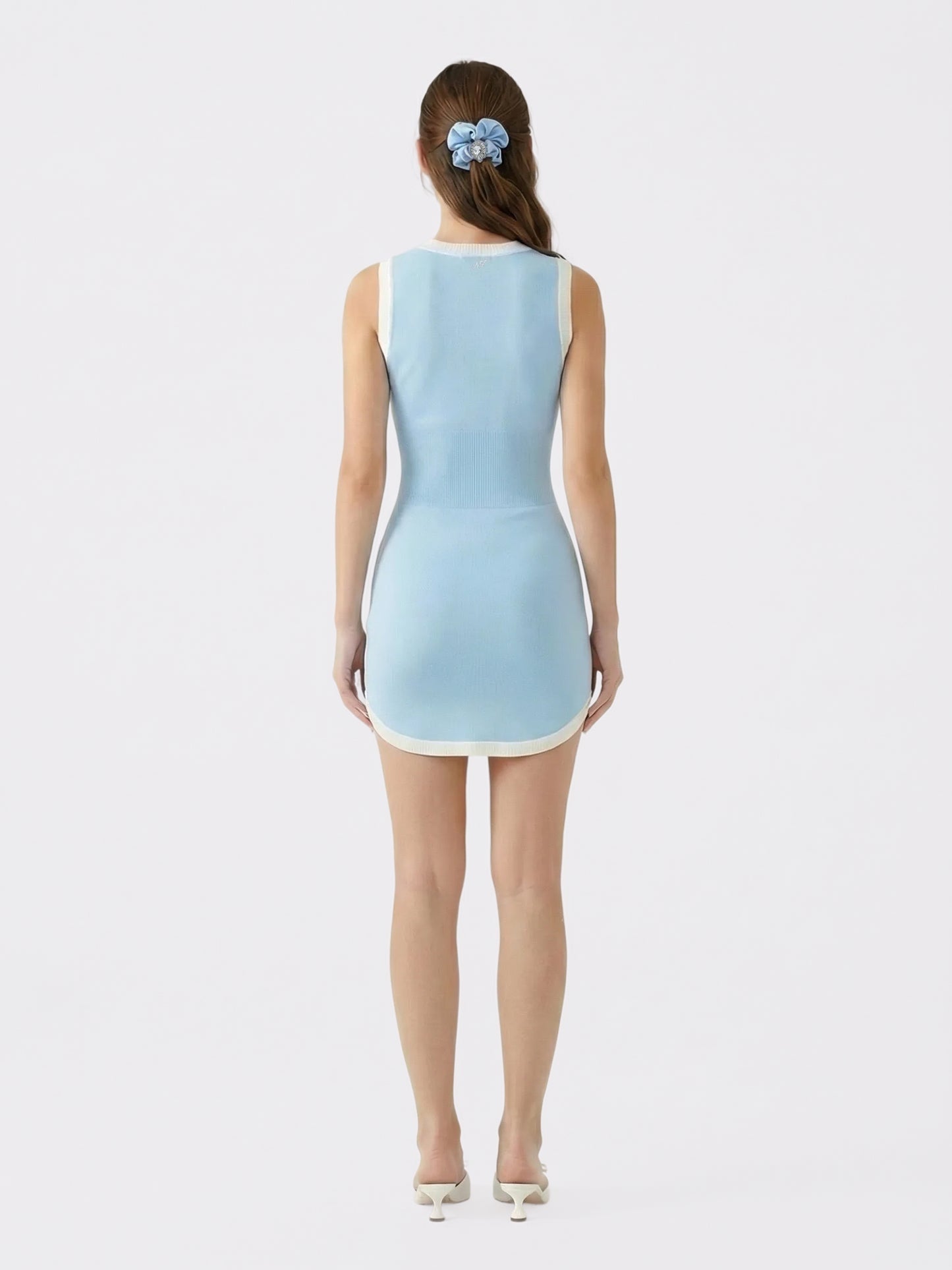Wilhelmina Contrast-Trim Knit Light Blue Mini Dress