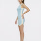 Wilhelmina Contrast-Trim Knit Light Blue Mini Dress