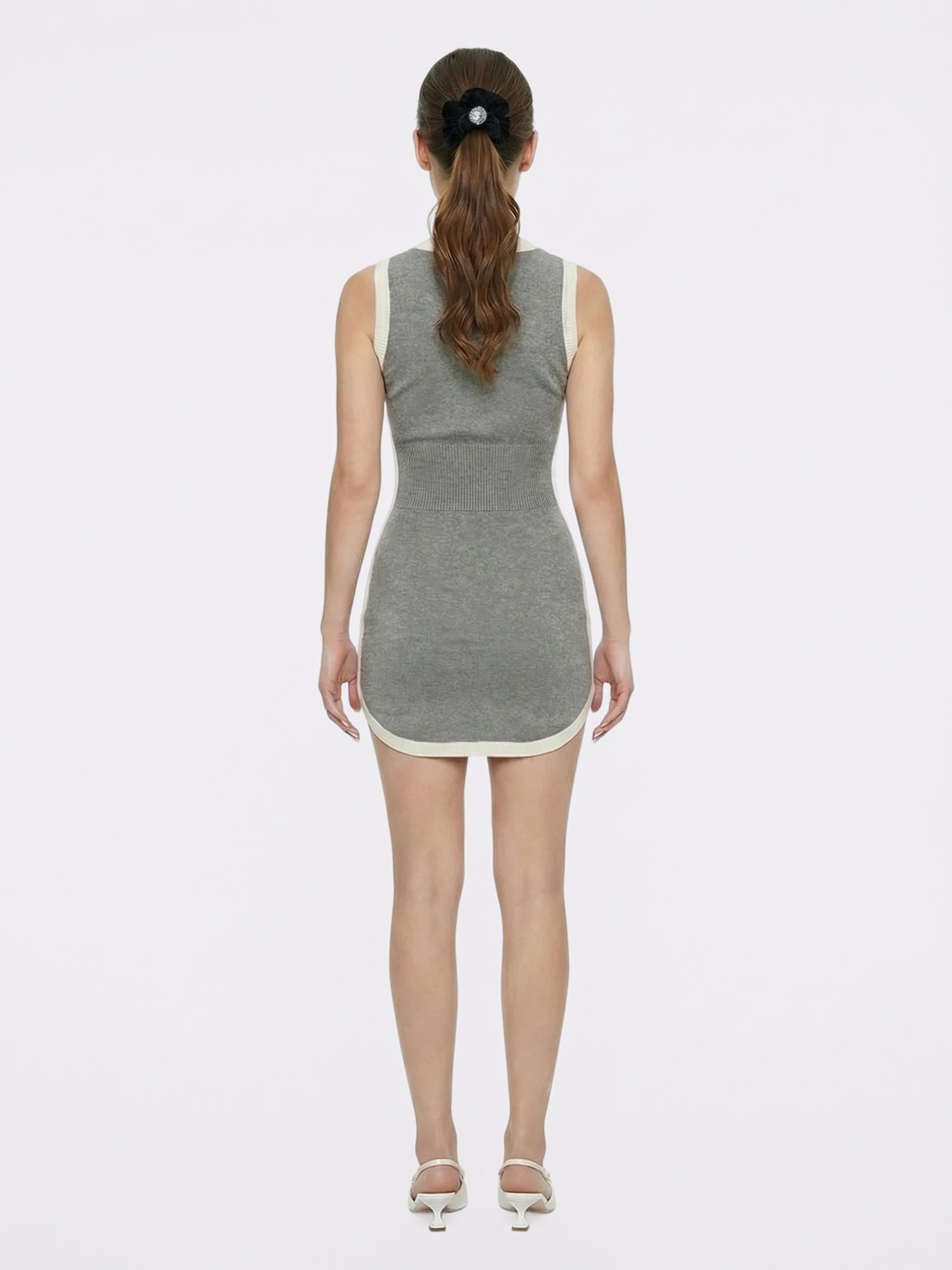 Wilhelmina Contrast-Trim Knit Grey Mini Dress