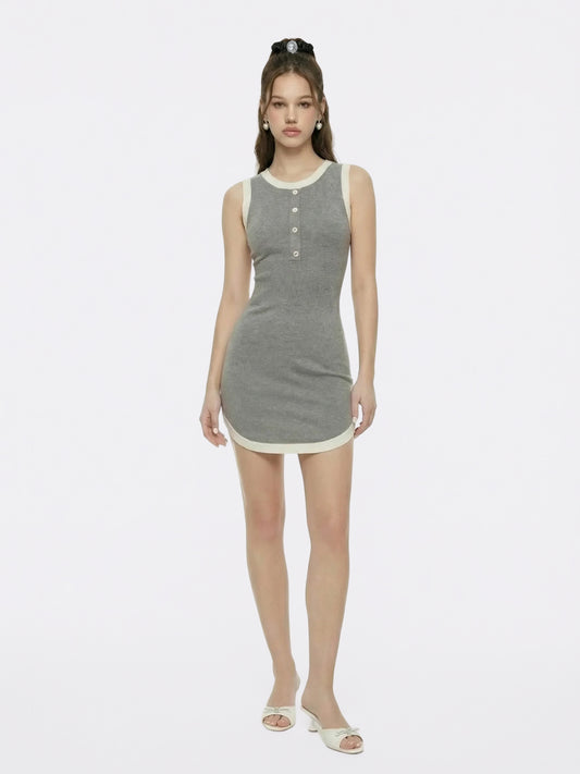 Wilhelmina Contrast-Trim Knit Grey Mini Dress