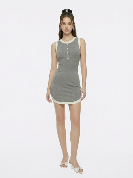 Grey Contrast-Trim Knit Mini Dress | Nana Jacqueline