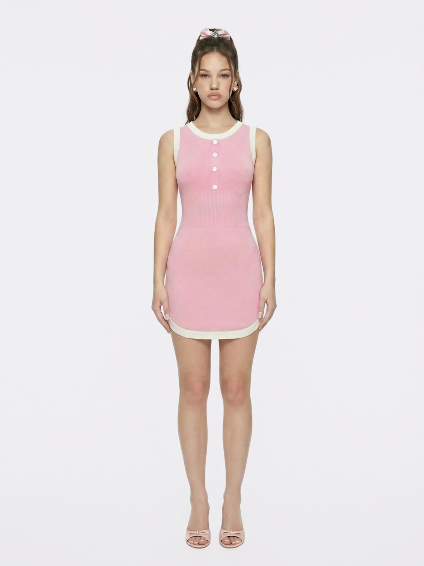 Wilhelmina Contrast-Trim Knit Pink Mini Dress