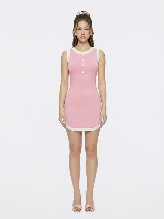 Wilhelmina Contrast-Trim Knit Pink Mini Dress