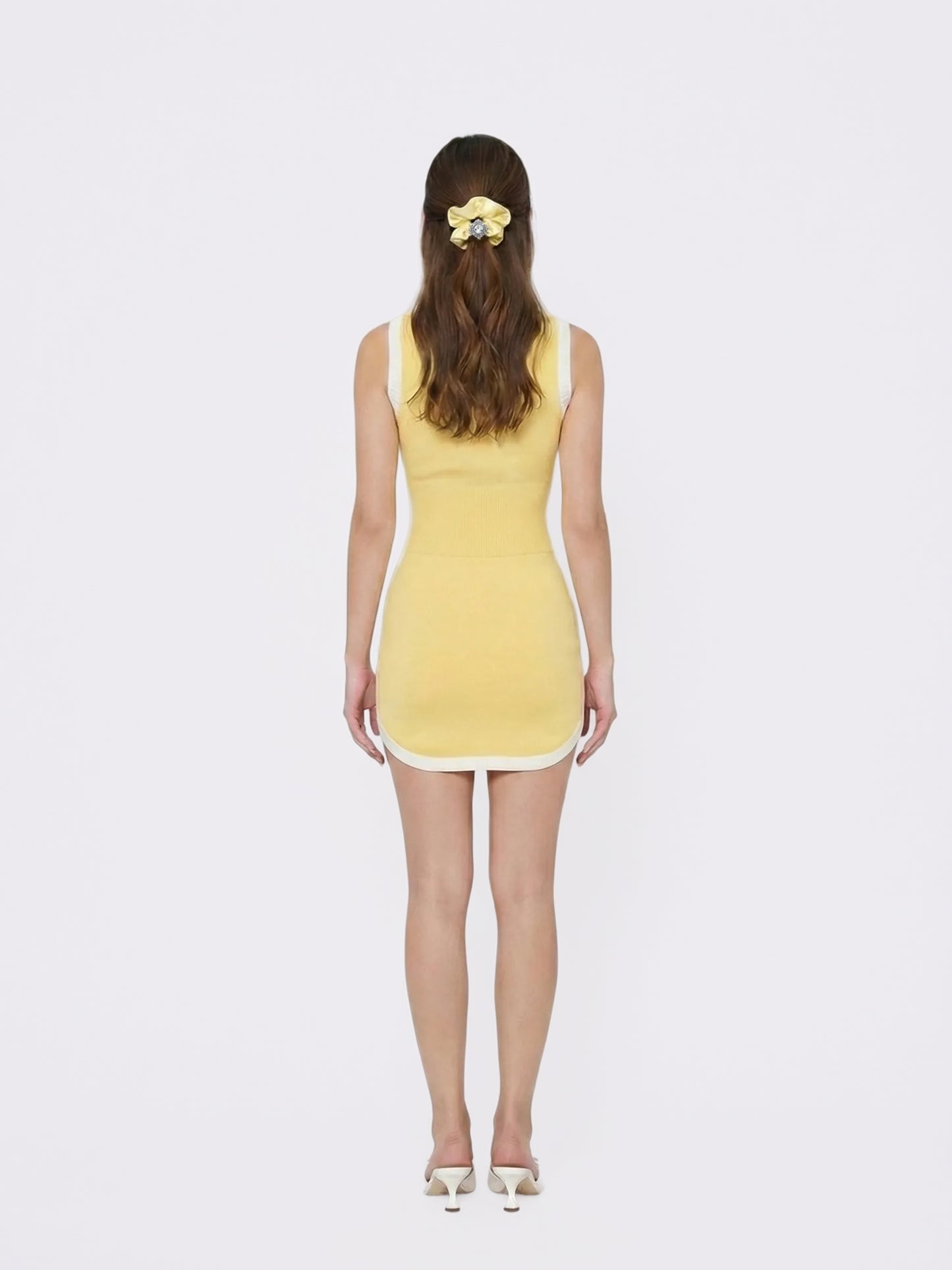 Wilhelmina Contrast-Trim Knit Yellow Mini Dress