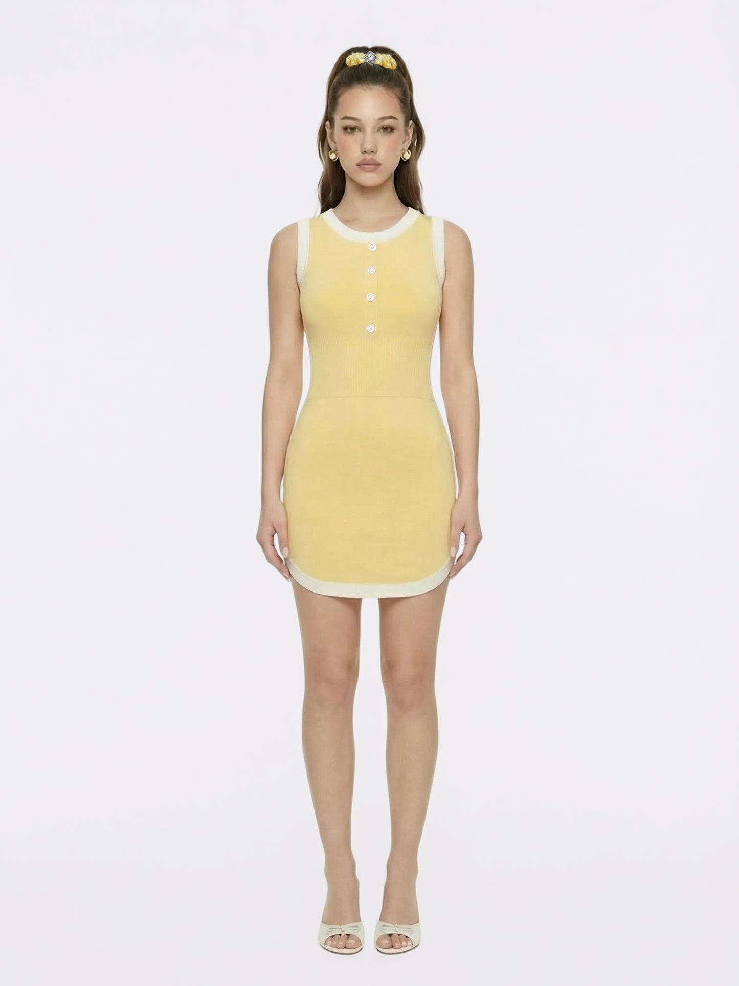 Wilhelmina Contrast-Trim Knit Yellow Mini Dress