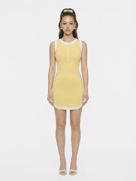 Wilhelmina Contrast-Trim Knit Yellow Mini Dress