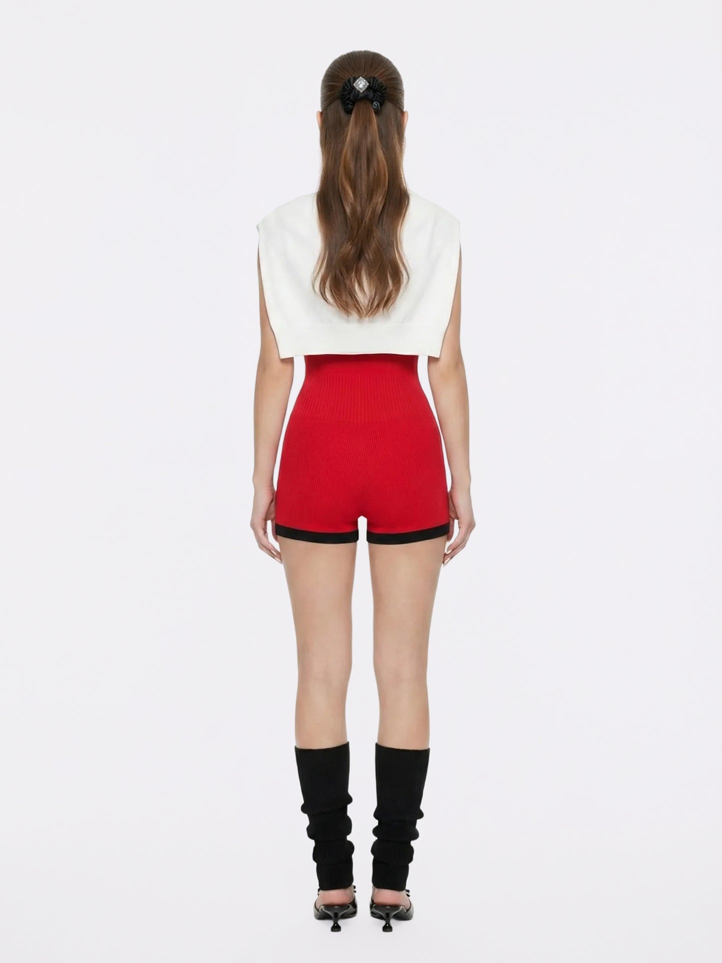 Ava Contrast Halter Knit Red Romper