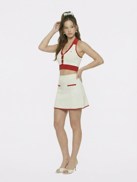 Wilhelmina Contrast A-Line White Skirt