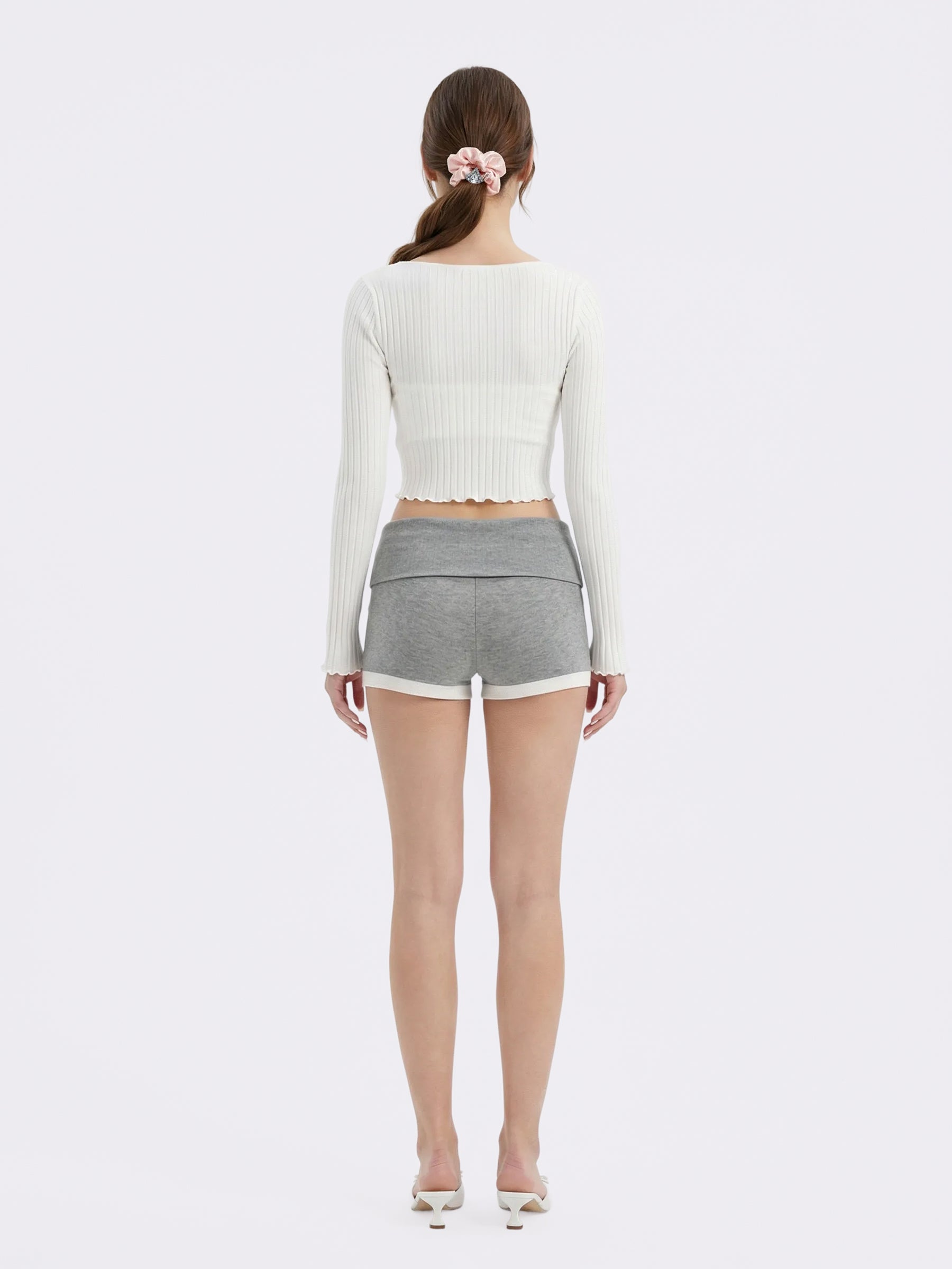 Jane Cropped Ribbed White Knit Cardigan