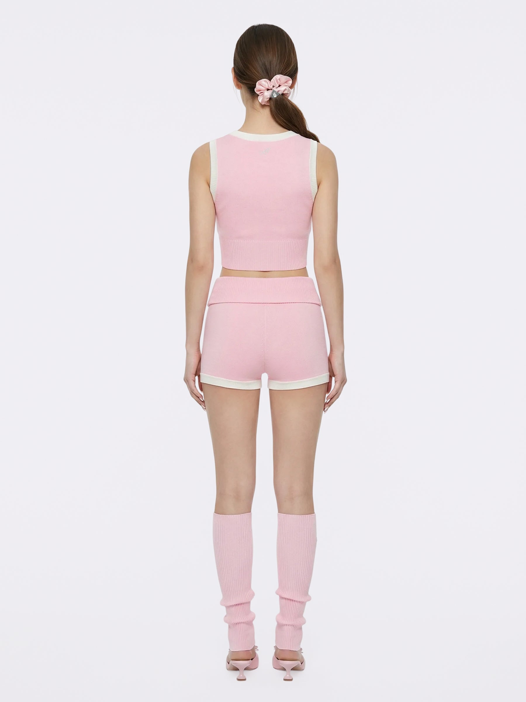 Millie Fold-Over Waistband Pink Knit Shorts