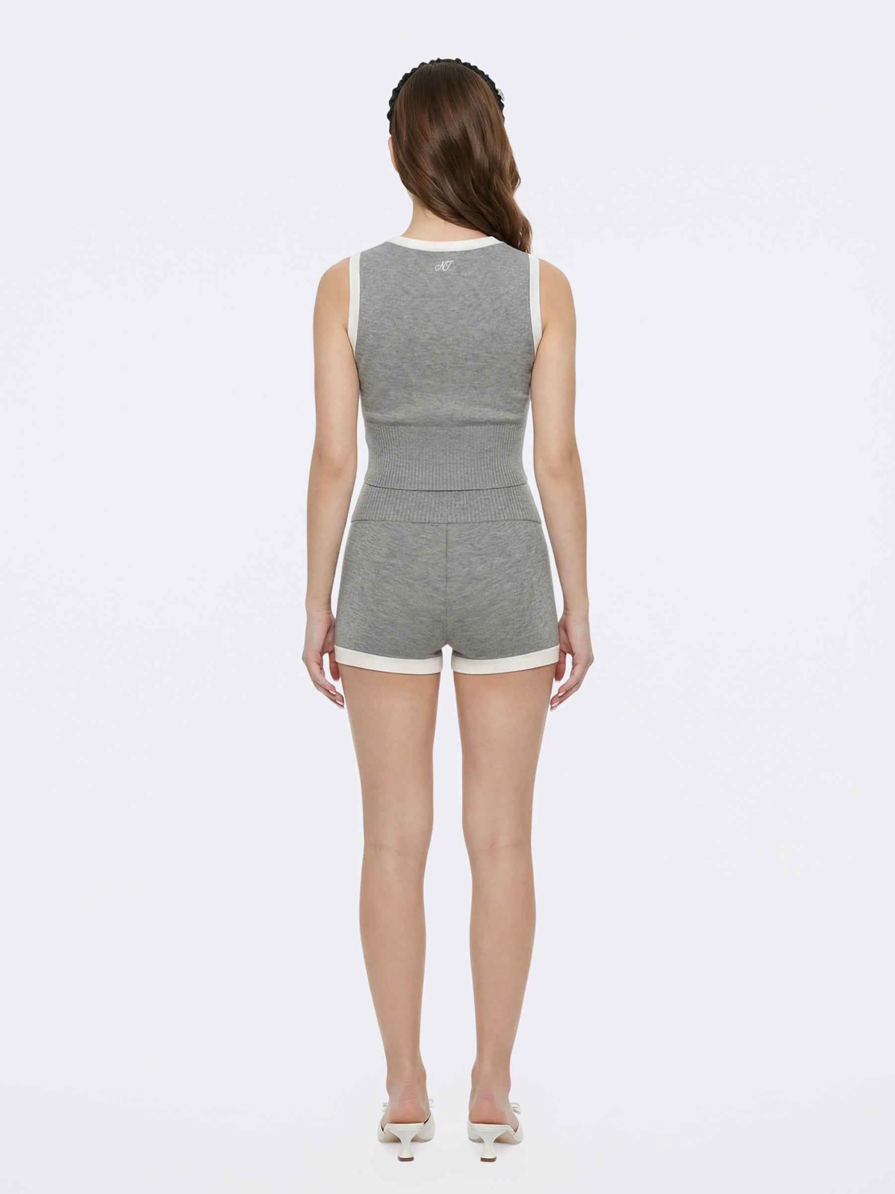 Millie Fold-Over Waistband Grey Knit Shorts