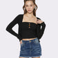 Jane Cropped Ribbed Black Knit Cardigan