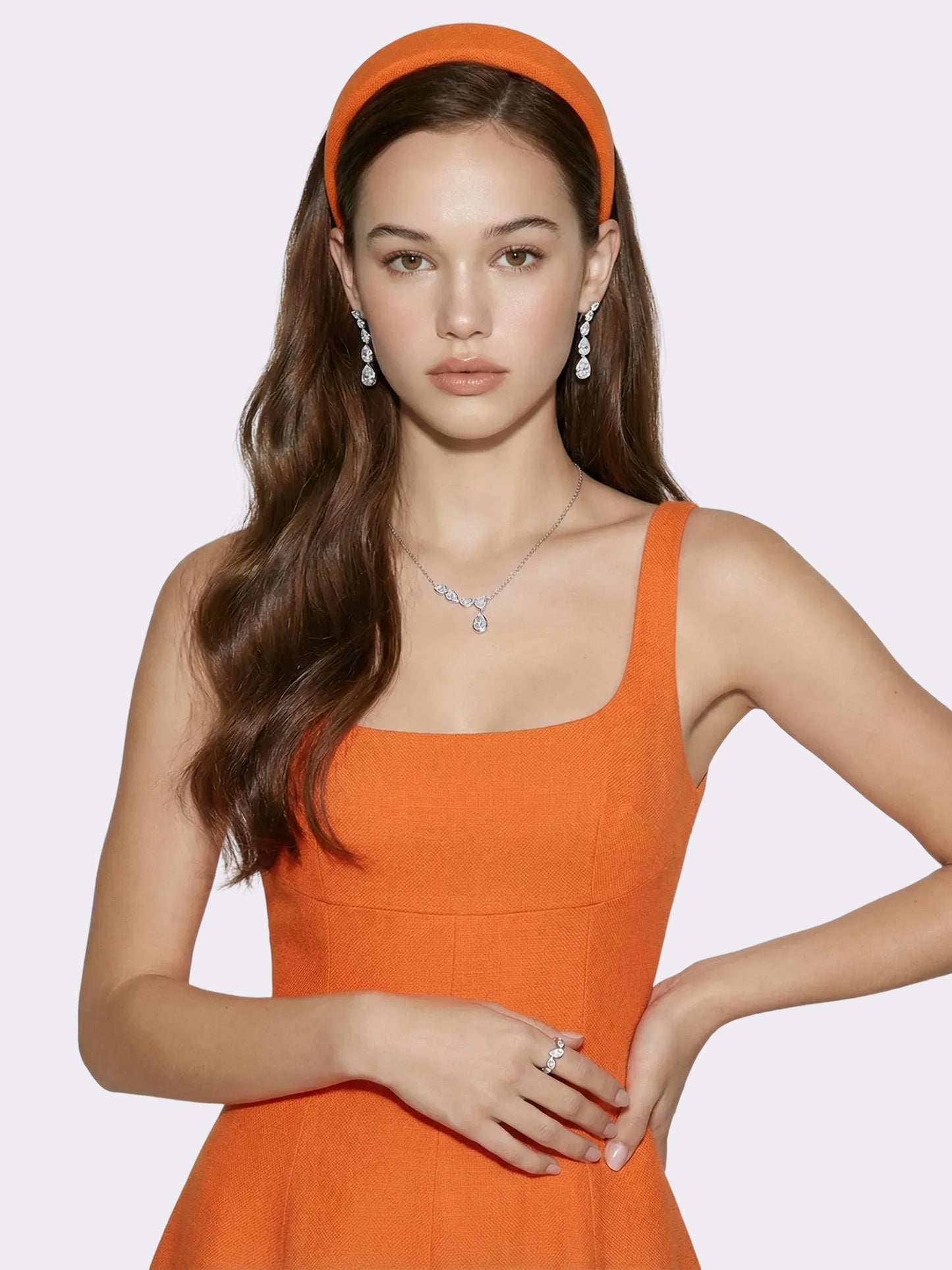 Josephine Square-Neck Orange Midi Dress
