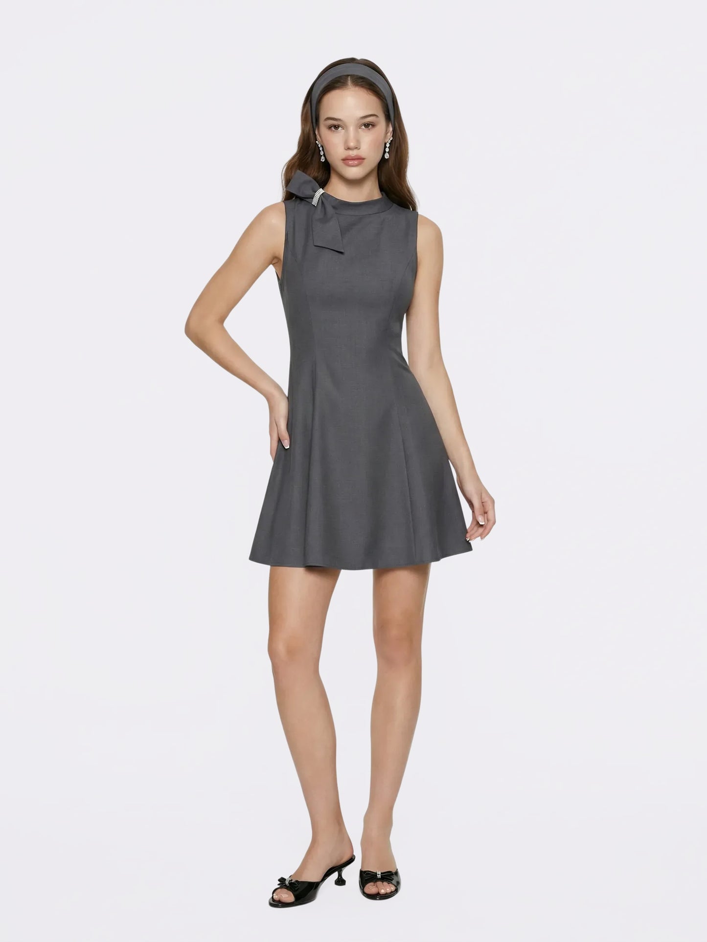 Lenora Bow Grey Mini Dress