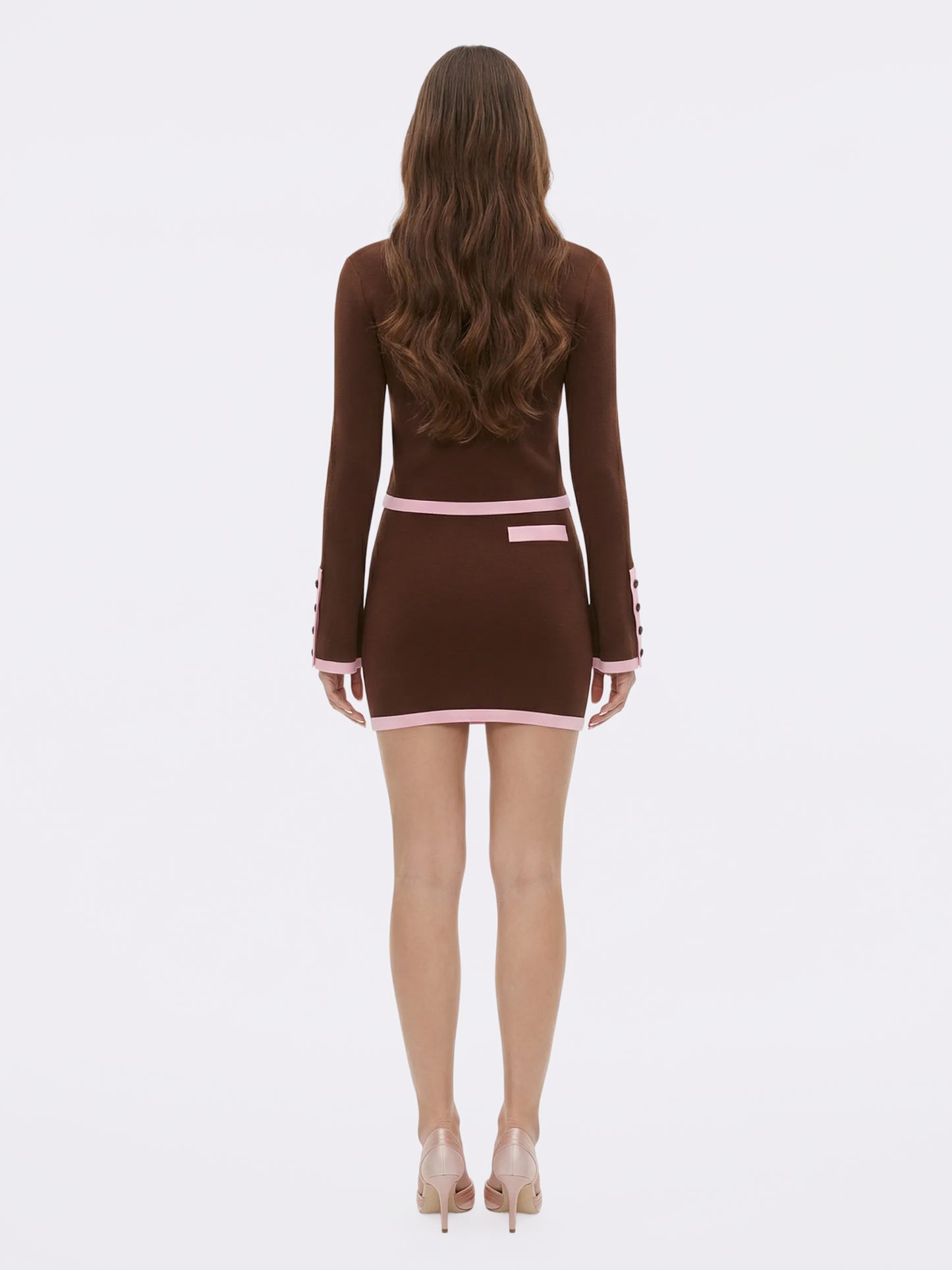 Lisette Contrast-Trim Brown Knit Three-Piece Set