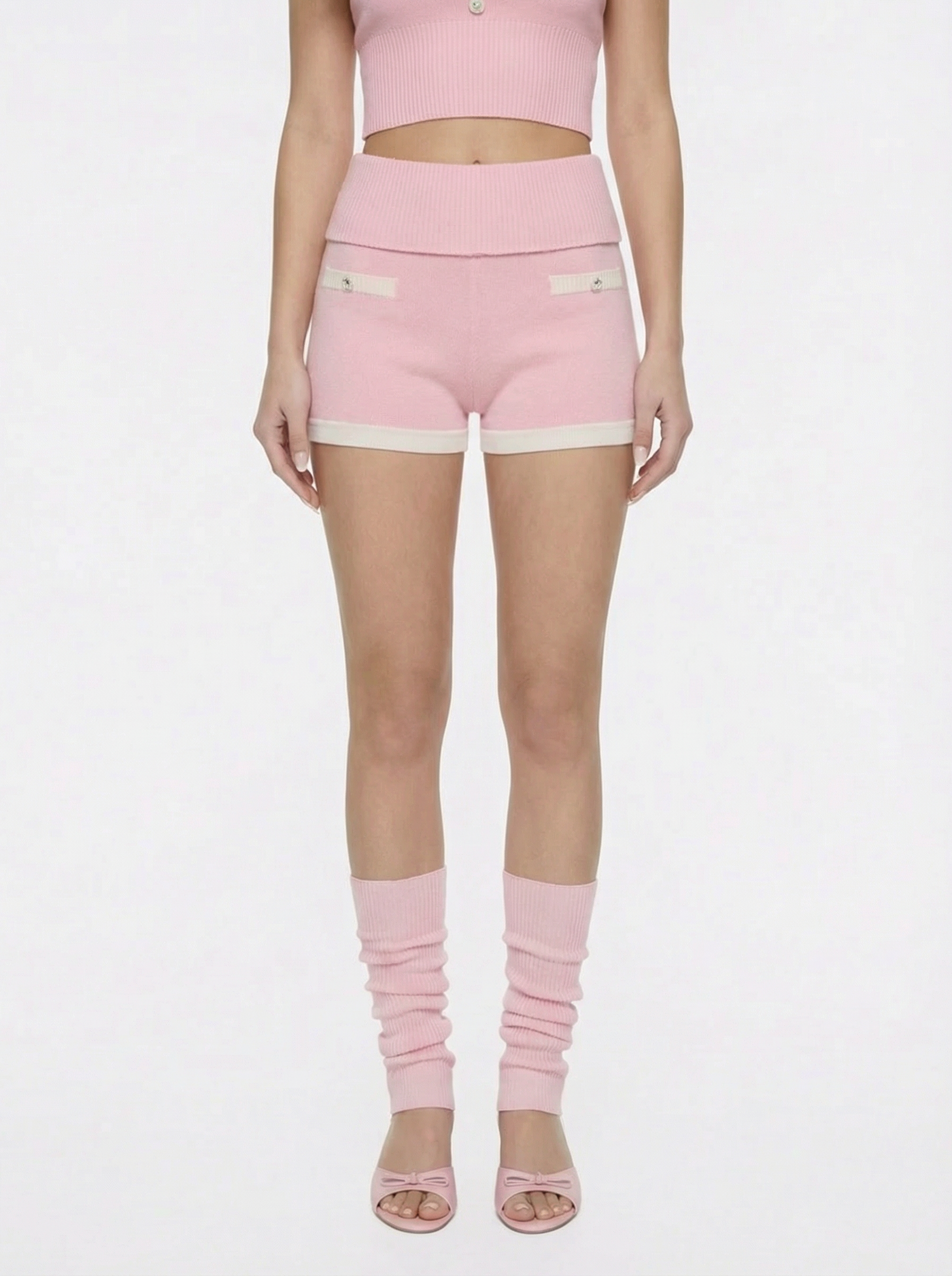 Millie Fold-Over Waistband Pink Knit Shorts