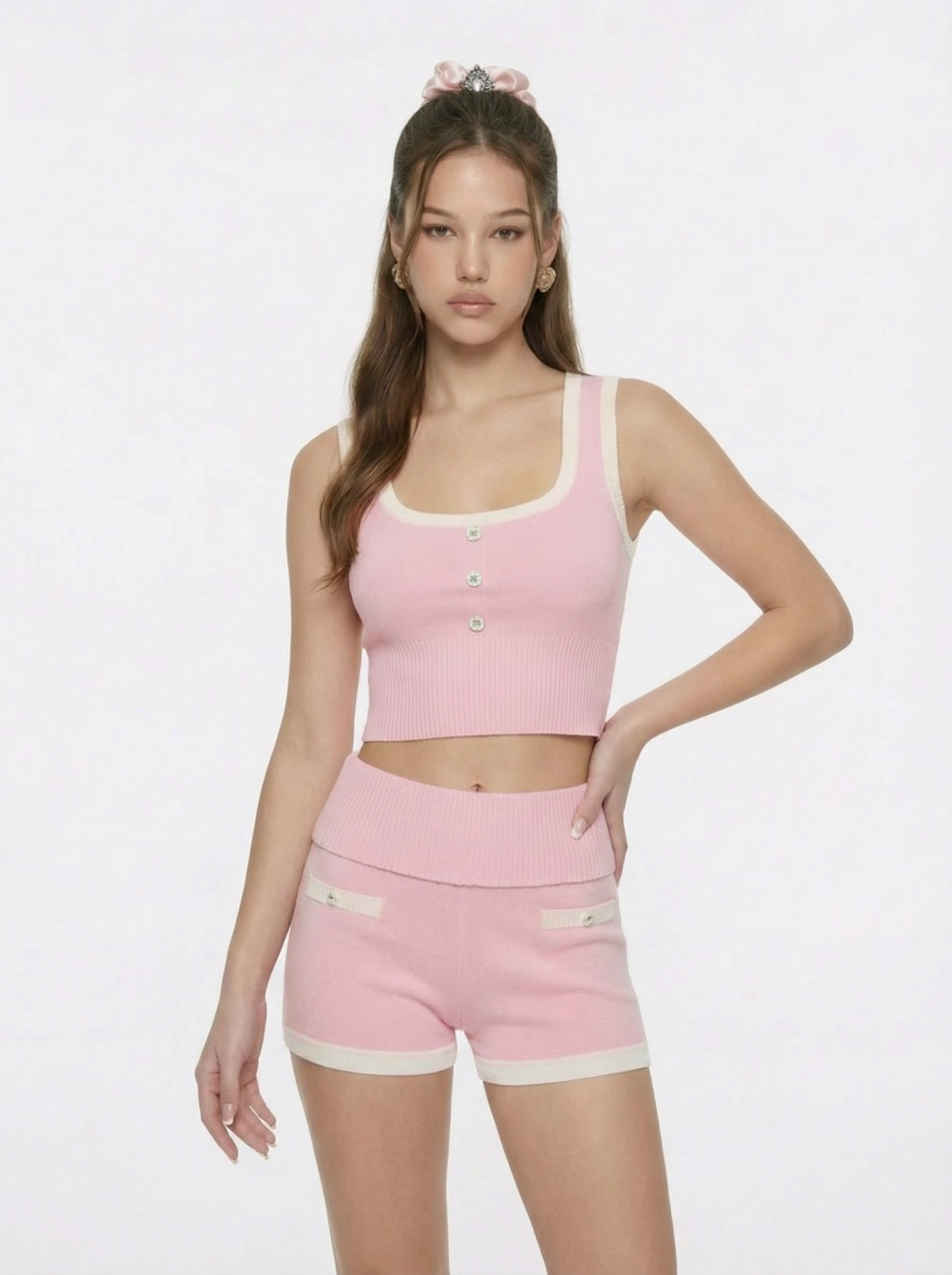 Millie Contrast-Trim Pink Knit Vest