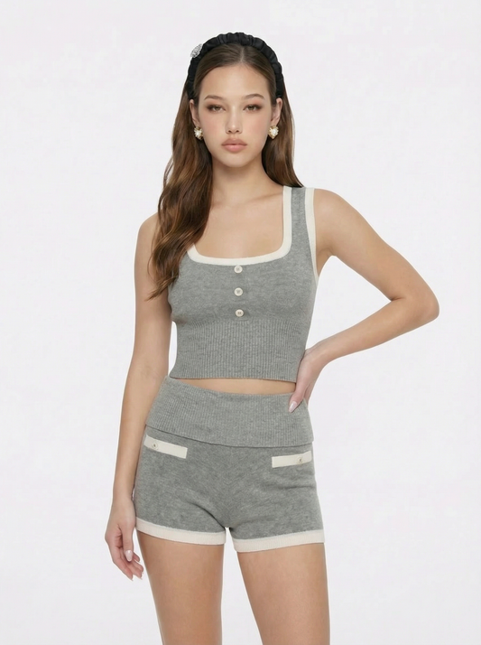 Millie Contrast-Trim Grey Knit Vest