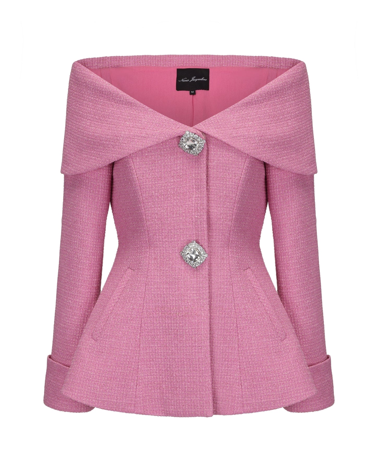 Pink jacket with decorative buttons on a white background