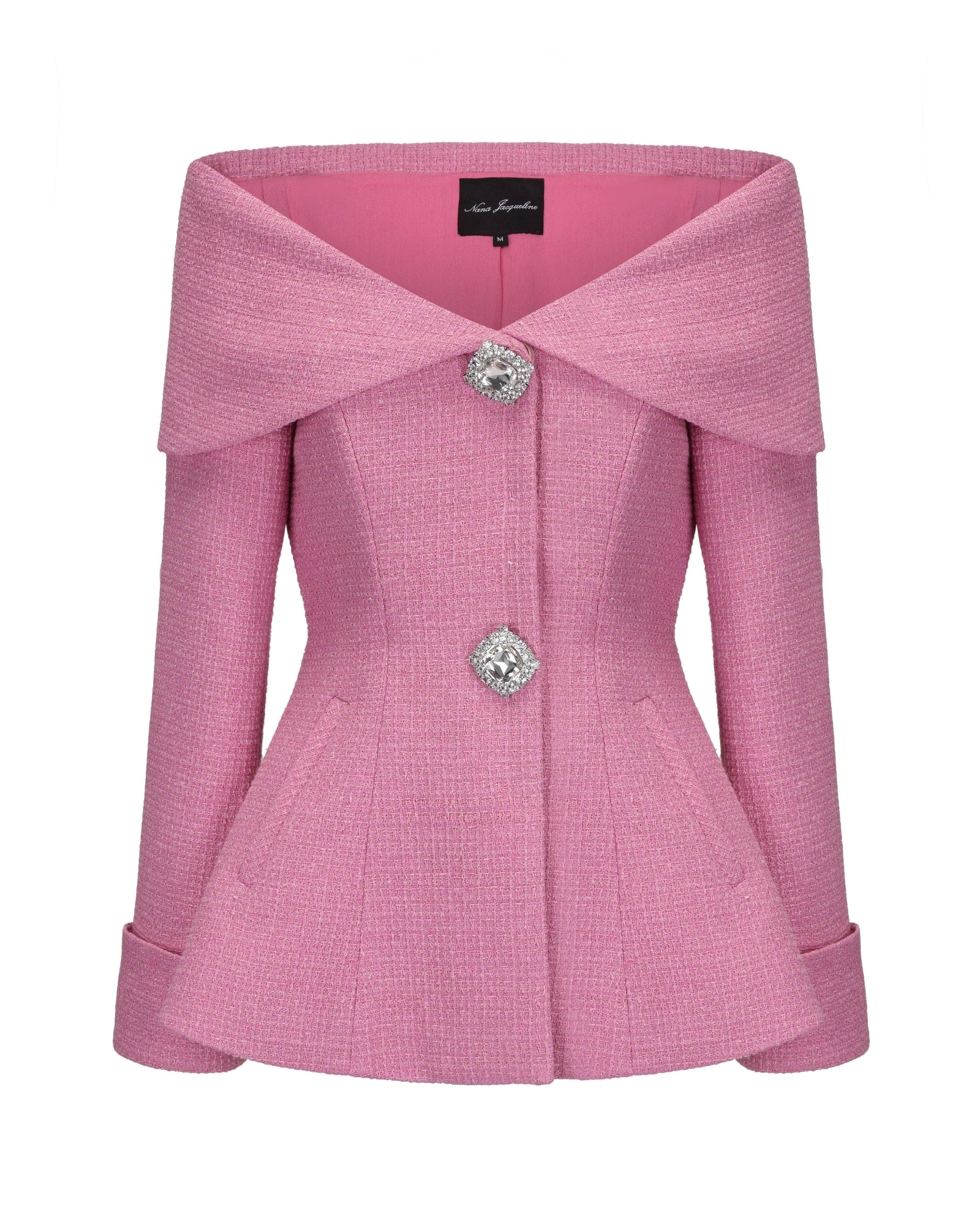 Pink jacket with decorative buttons on a white background