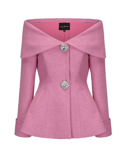 Pink jacket with decorative buttons on a white background