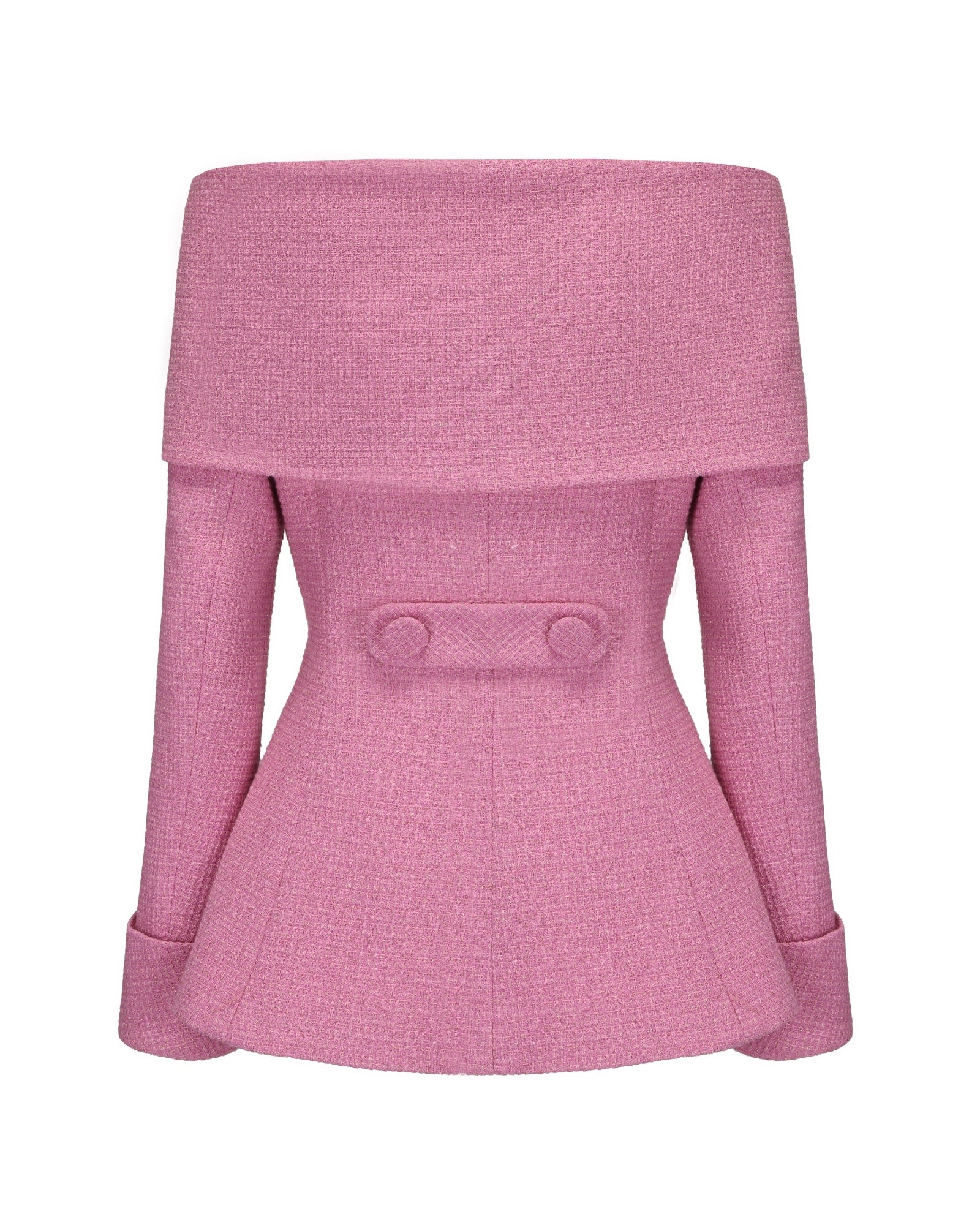 Pink off-shoulder jacket on a white background