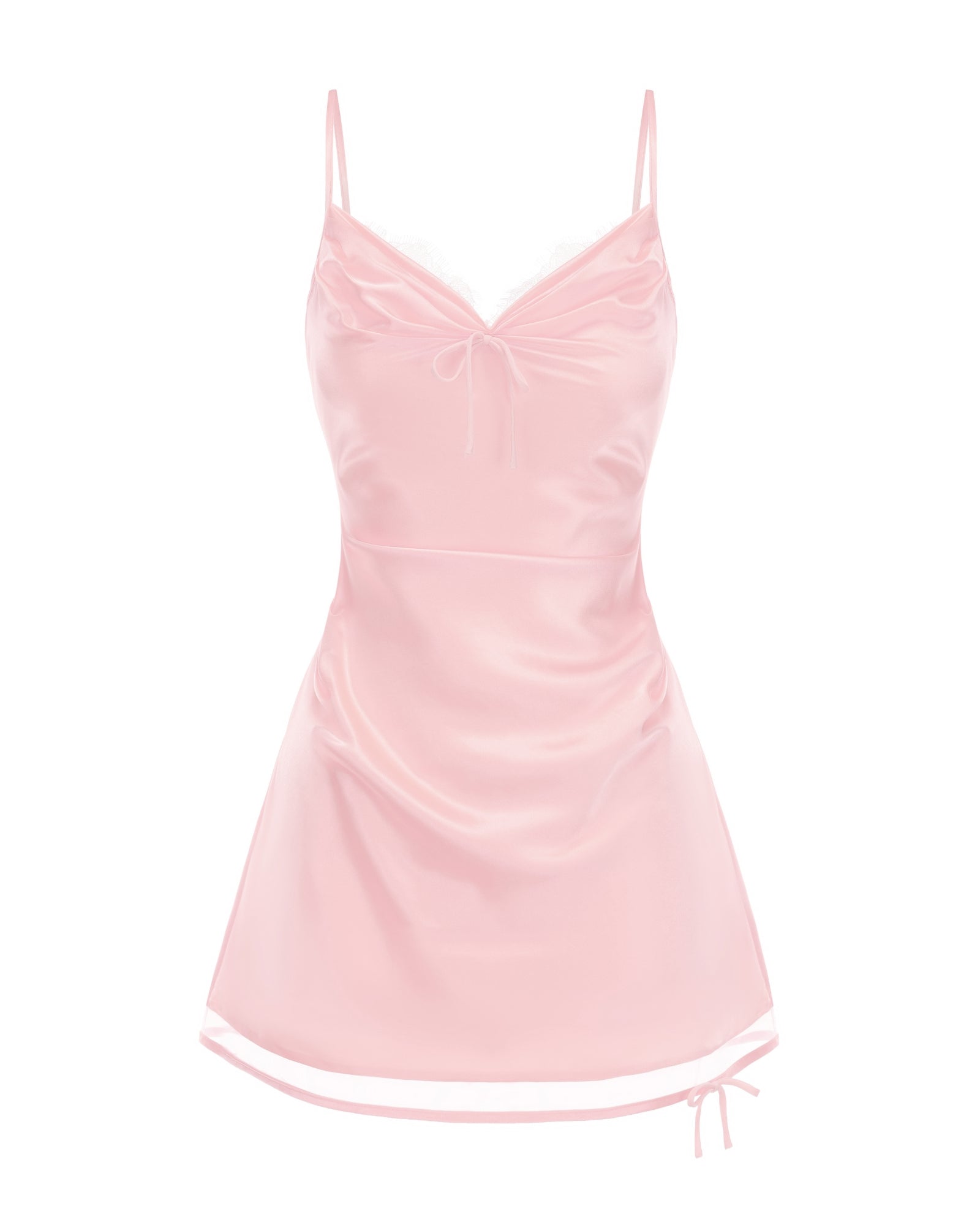 Pink satin slip dress on a white background 