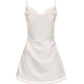 White satin slip mini dress on a white background