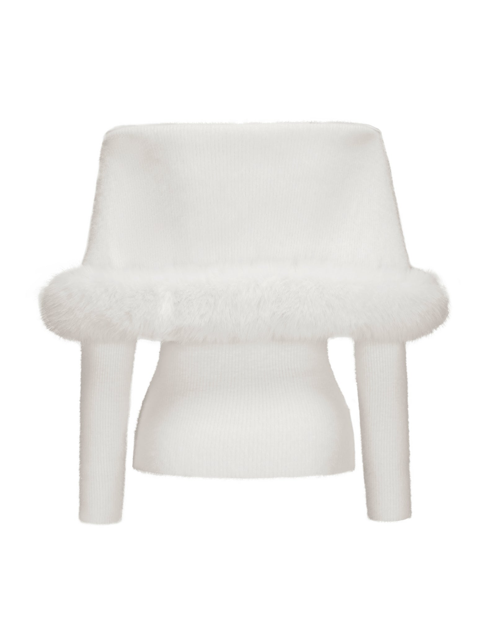 White knit faux fur top on a white background