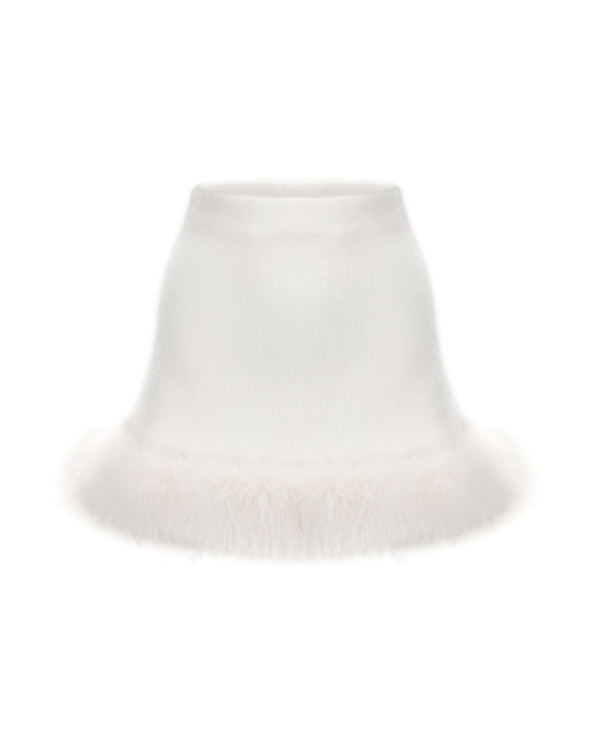 White faux fur trim mini skirt