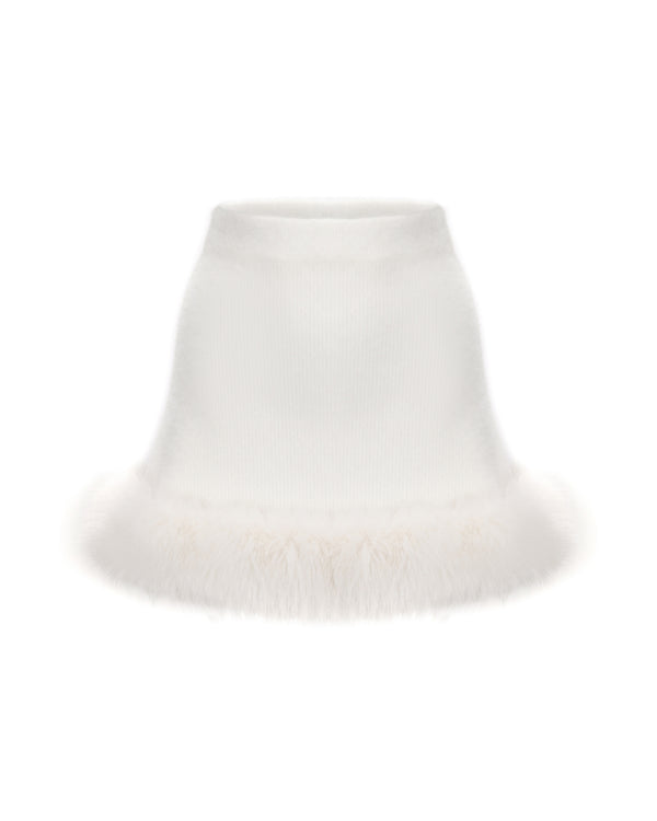White faux fur trim mini skirt
