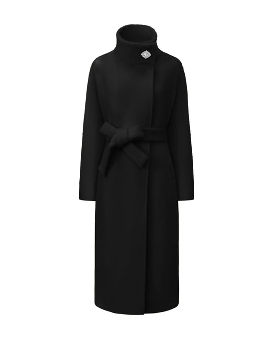 Black coat with a belt on a white background