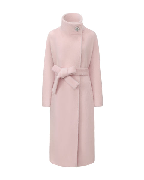 Audrey Coat (Pink) | Designer Stand Collar Wool Coat | Elegant