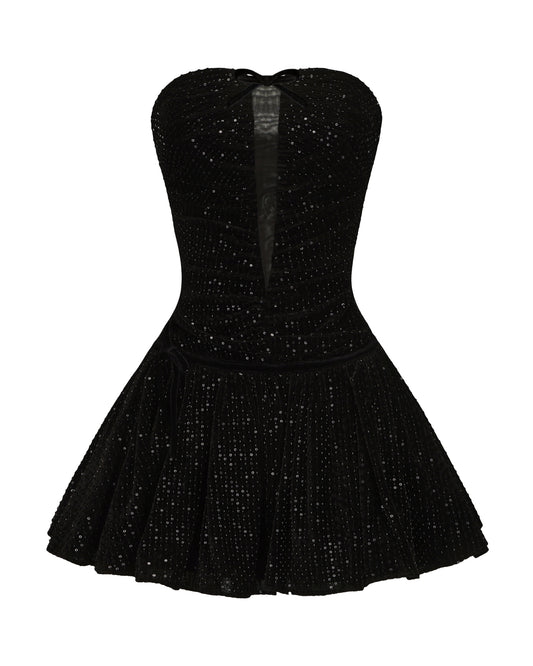 Black glitter velvet mini dress