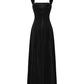 Black velvet maxi dress on a white background