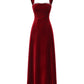 Red velvet evening gown with diamond details on a white background