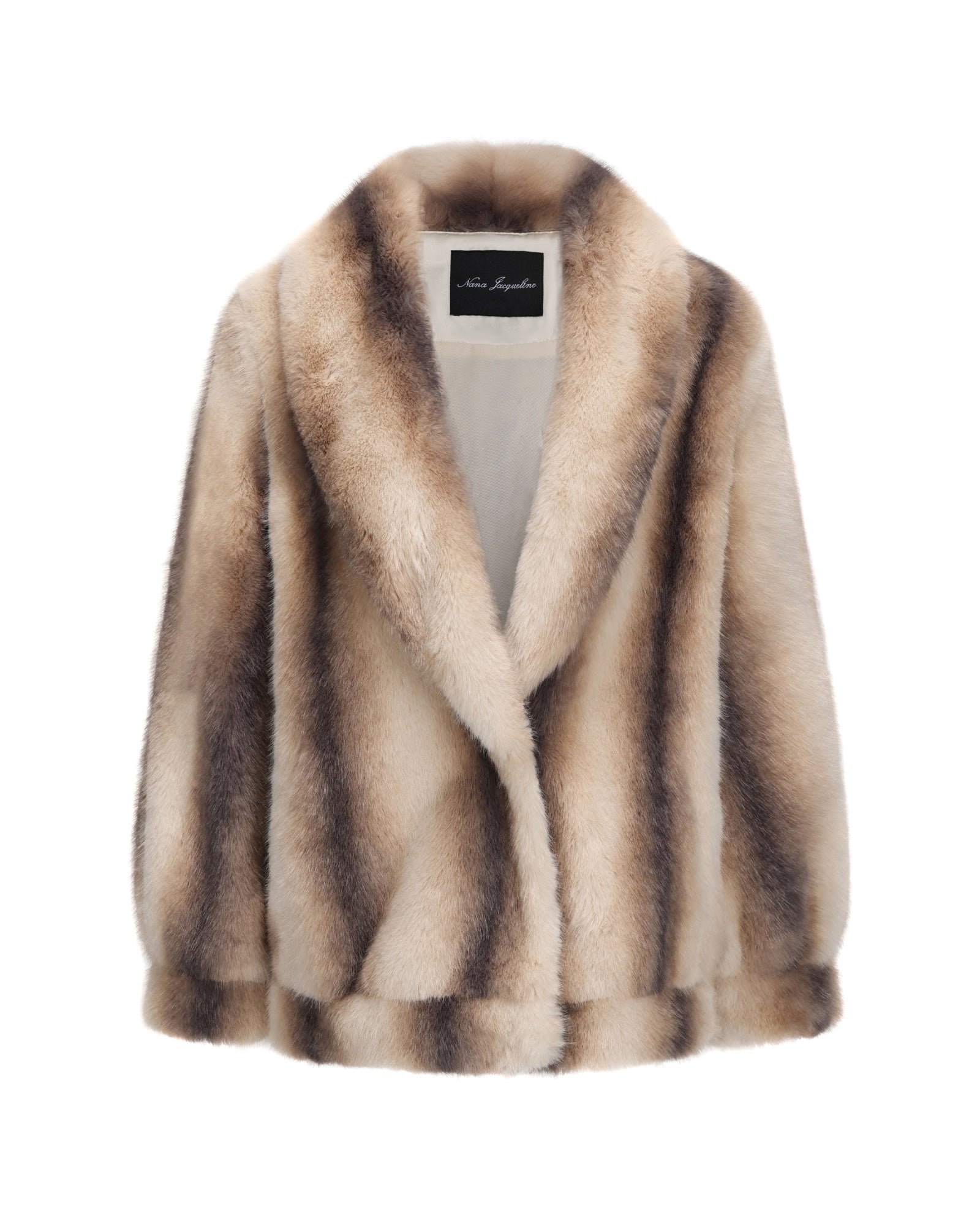 Lapel faux fur coat for women on a white background