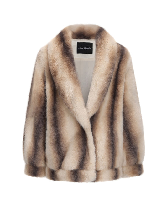 Lapel faux fur coat for women on a white background
