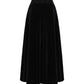 Black velvet maxi skirt on a white background