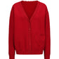 Red oversized cardigan with a heart pocket on a white background