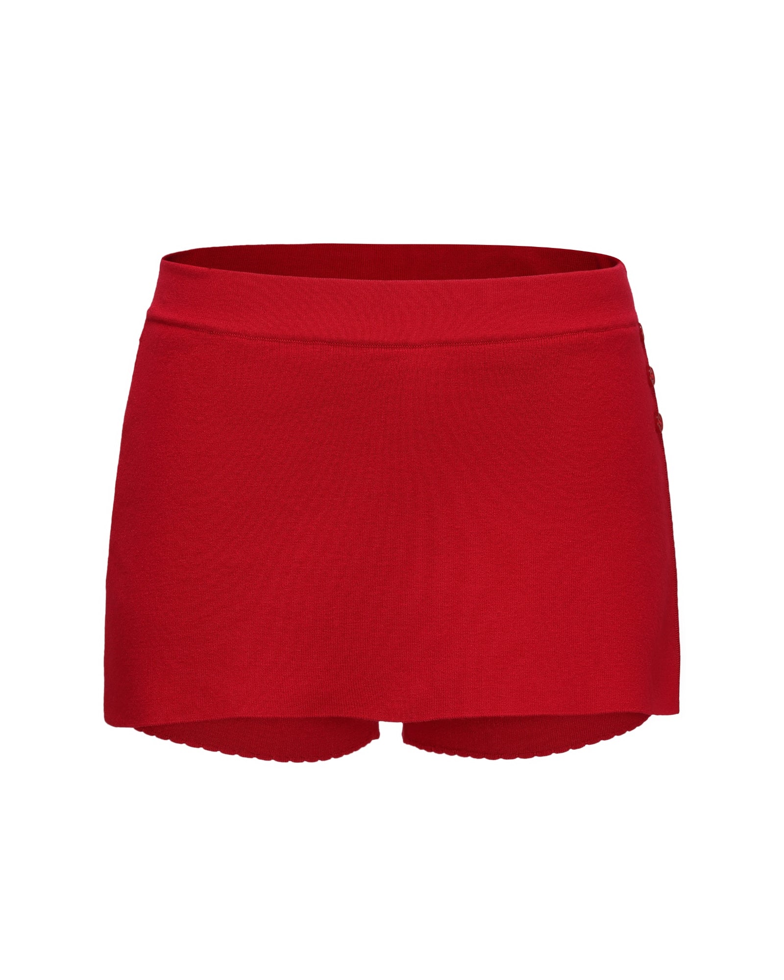 Red knitted shorts for women on a white background