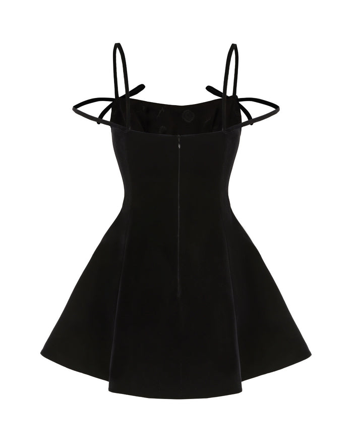 Chantal Bow Velvet Mini Dress: Black Mini Dress for Cocktail Party