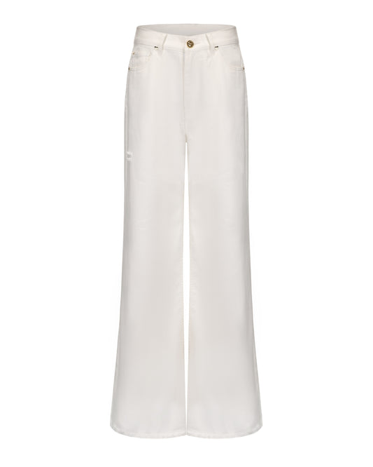White wide-leg jeans for women on a white background